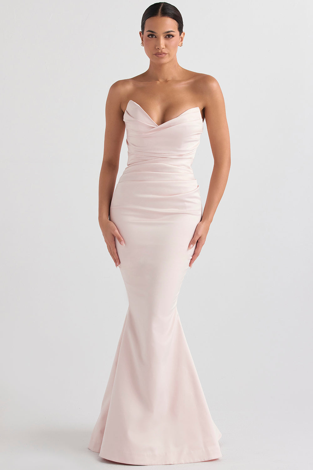 Mushroom satin strapless dress