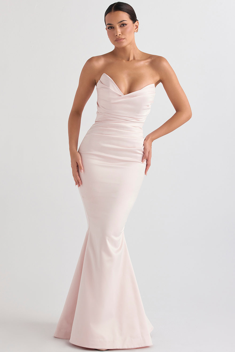 Mushroom satin strapless dress