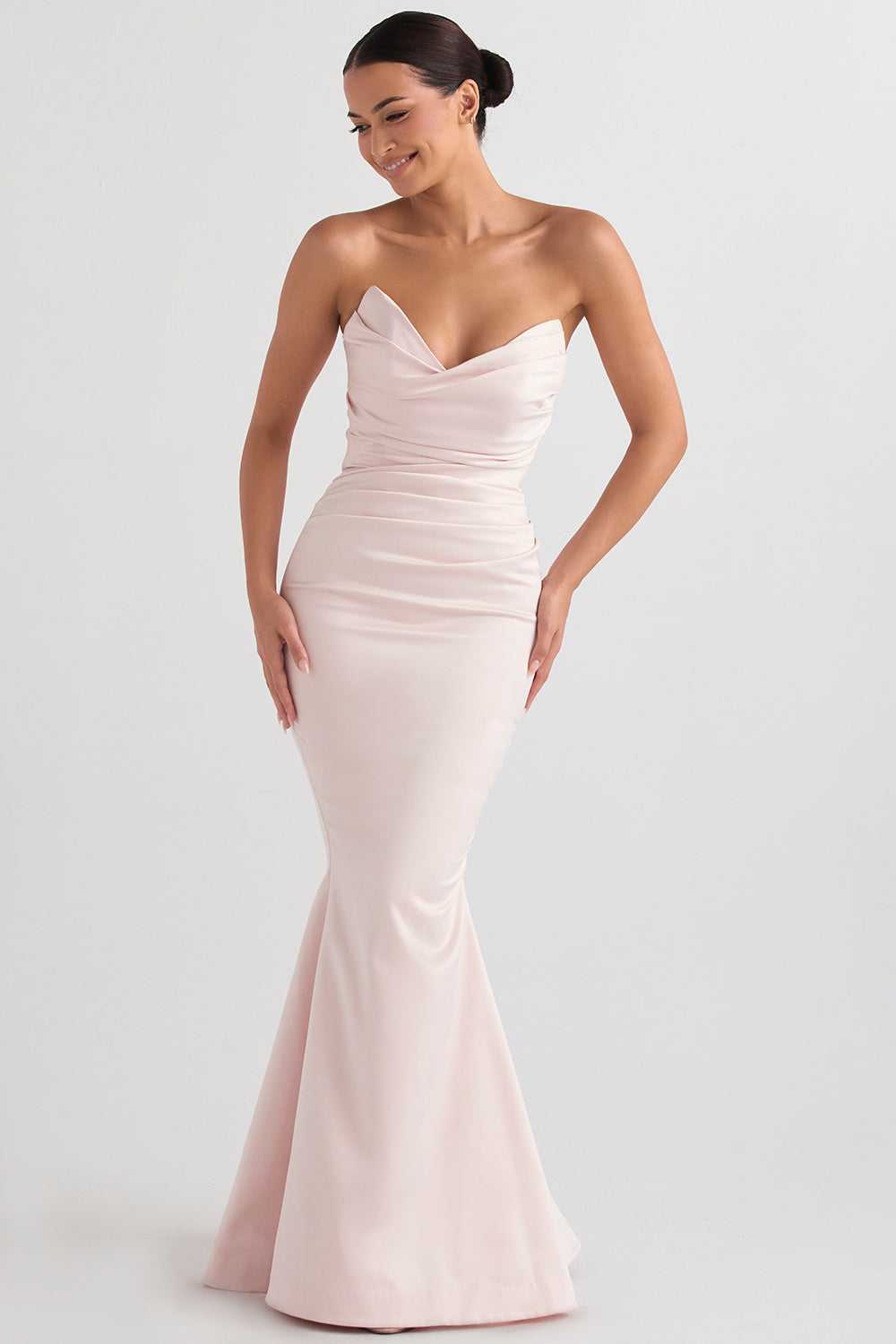 Mushroom satin strapless dress