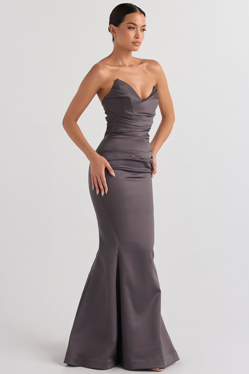 Mushroom satin strapless dress