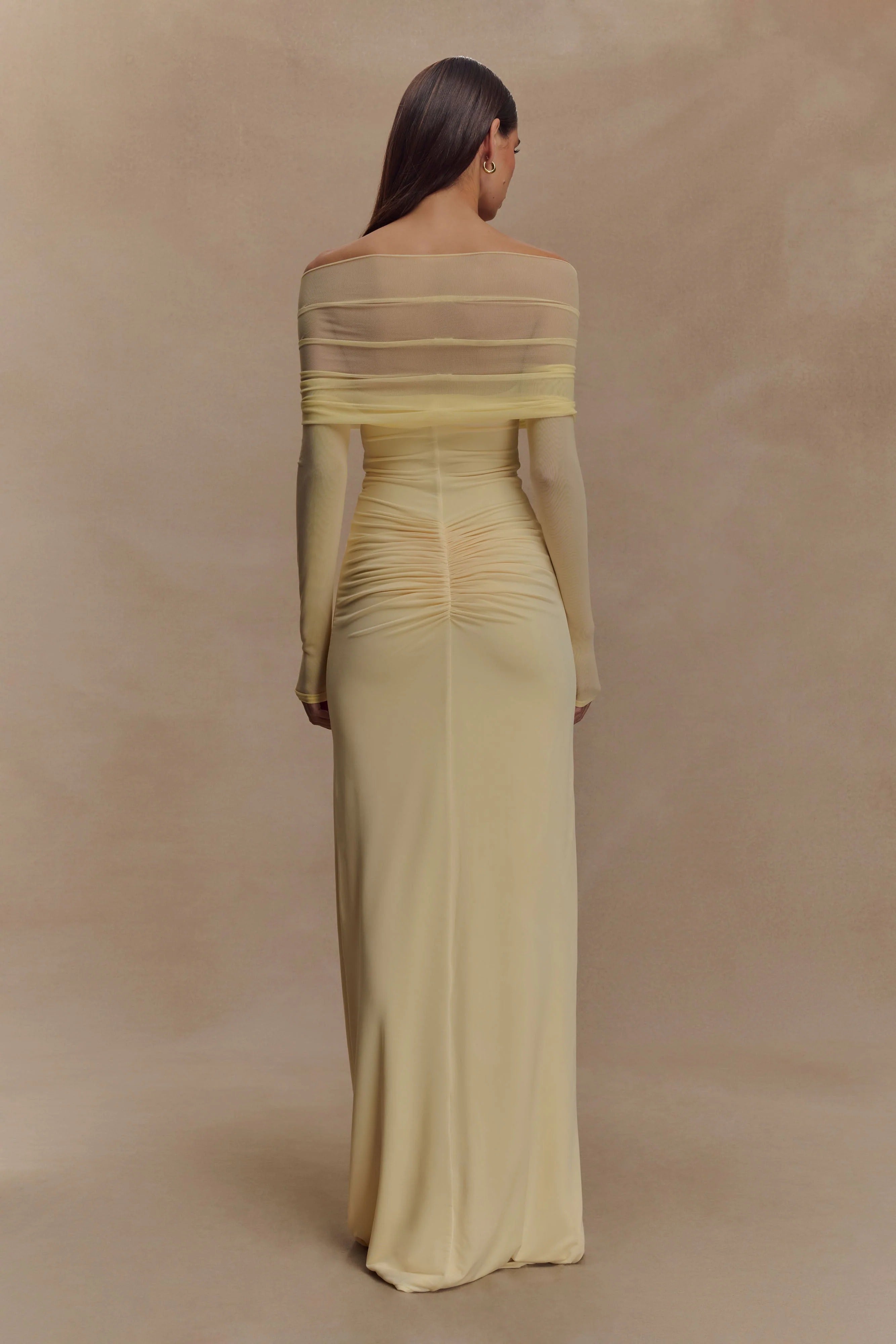 Slinky And Mesh Yellow Maxi Dress
