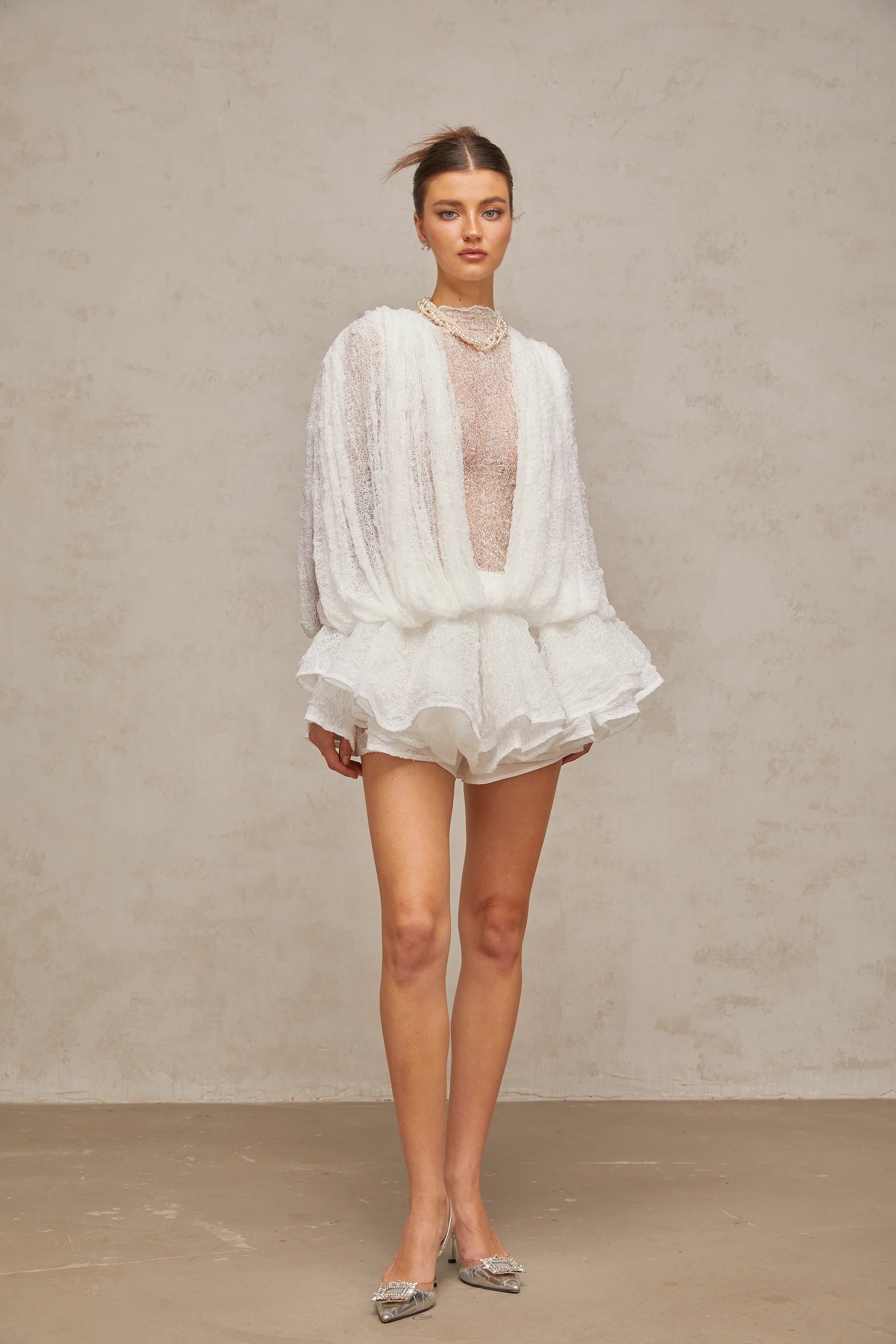 White Semi-Sheer Lace Top & Shorts Set