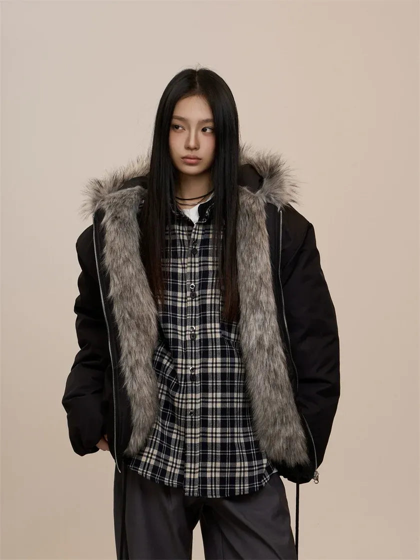 Black Jacket with Fur Hood And Zipper