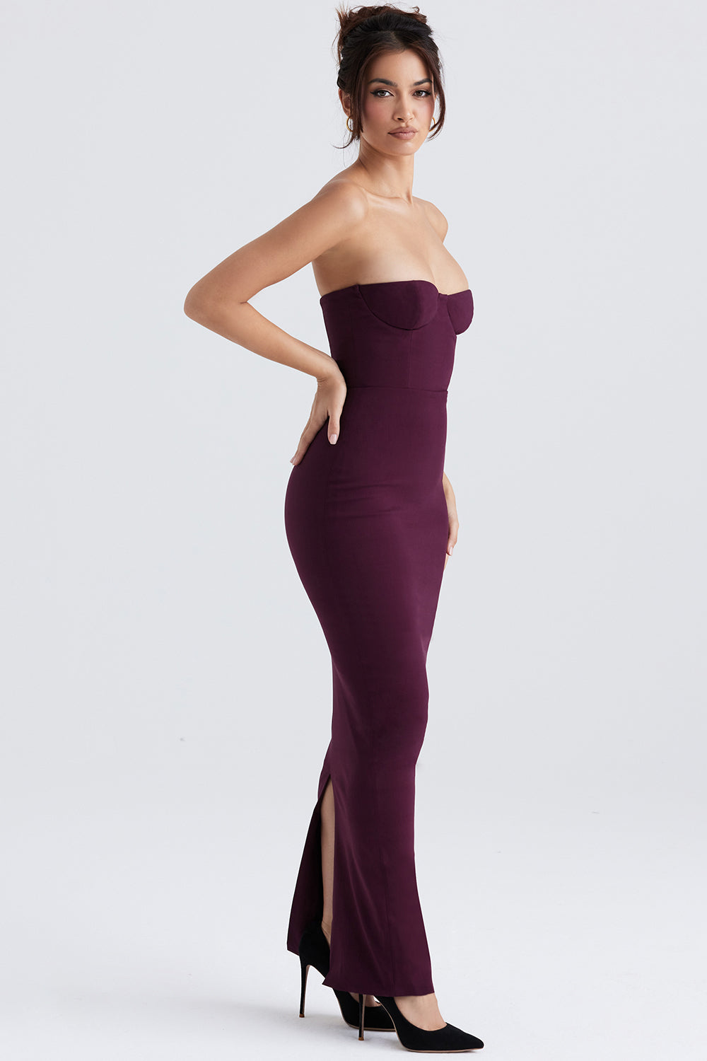 Black strapless maxi dress with corset