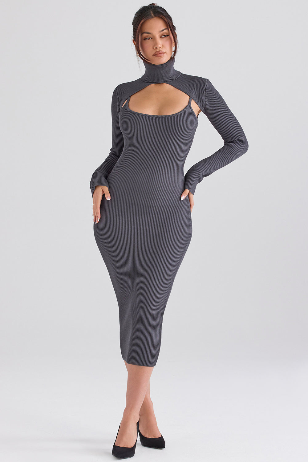 Charcoal knitted midi dress