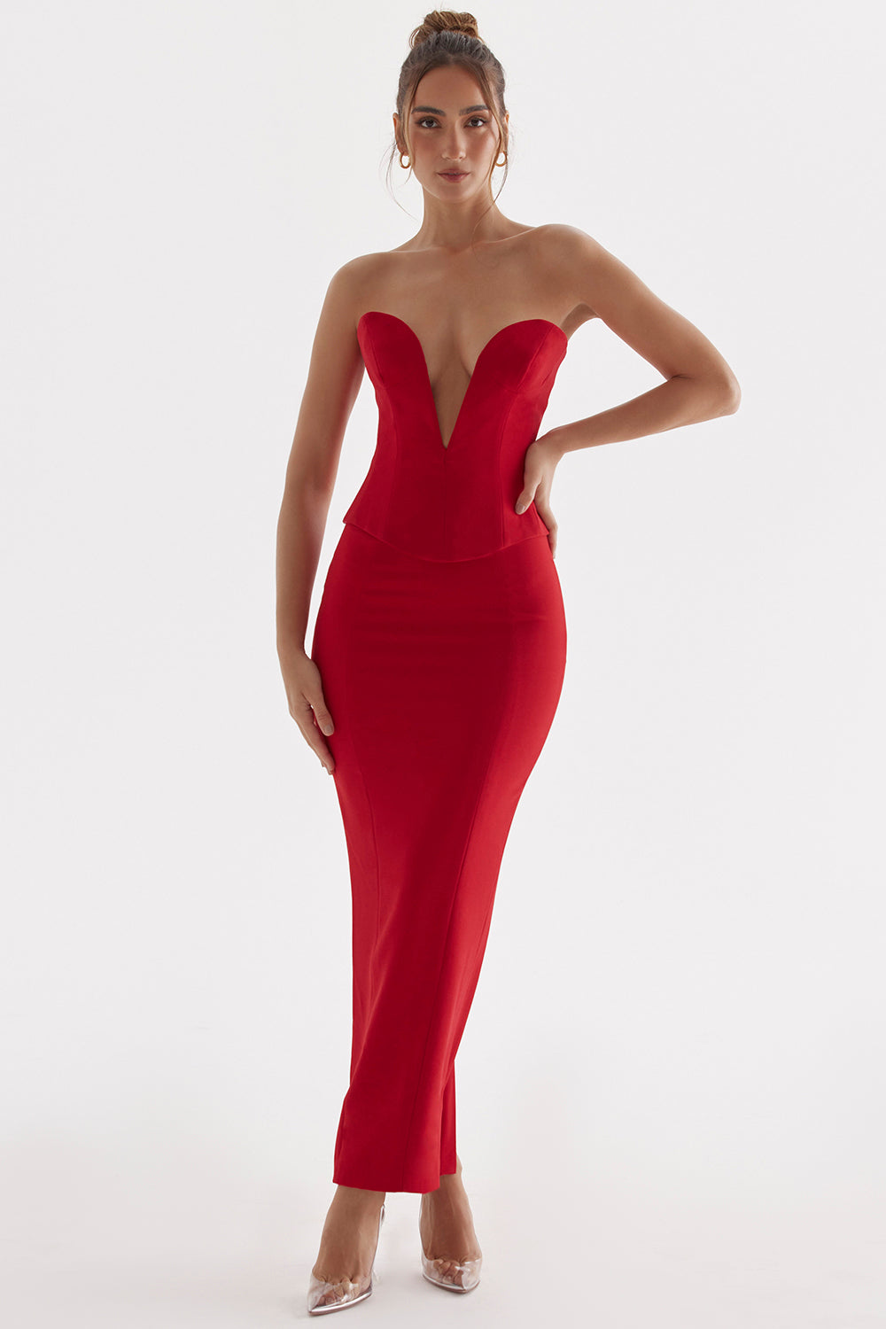 Deep cut corset with maxi skirt