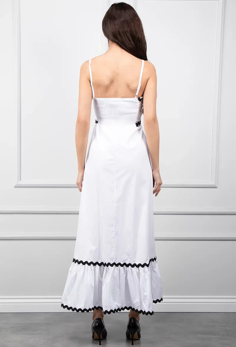 White Maxi Dress With Zigzag Details