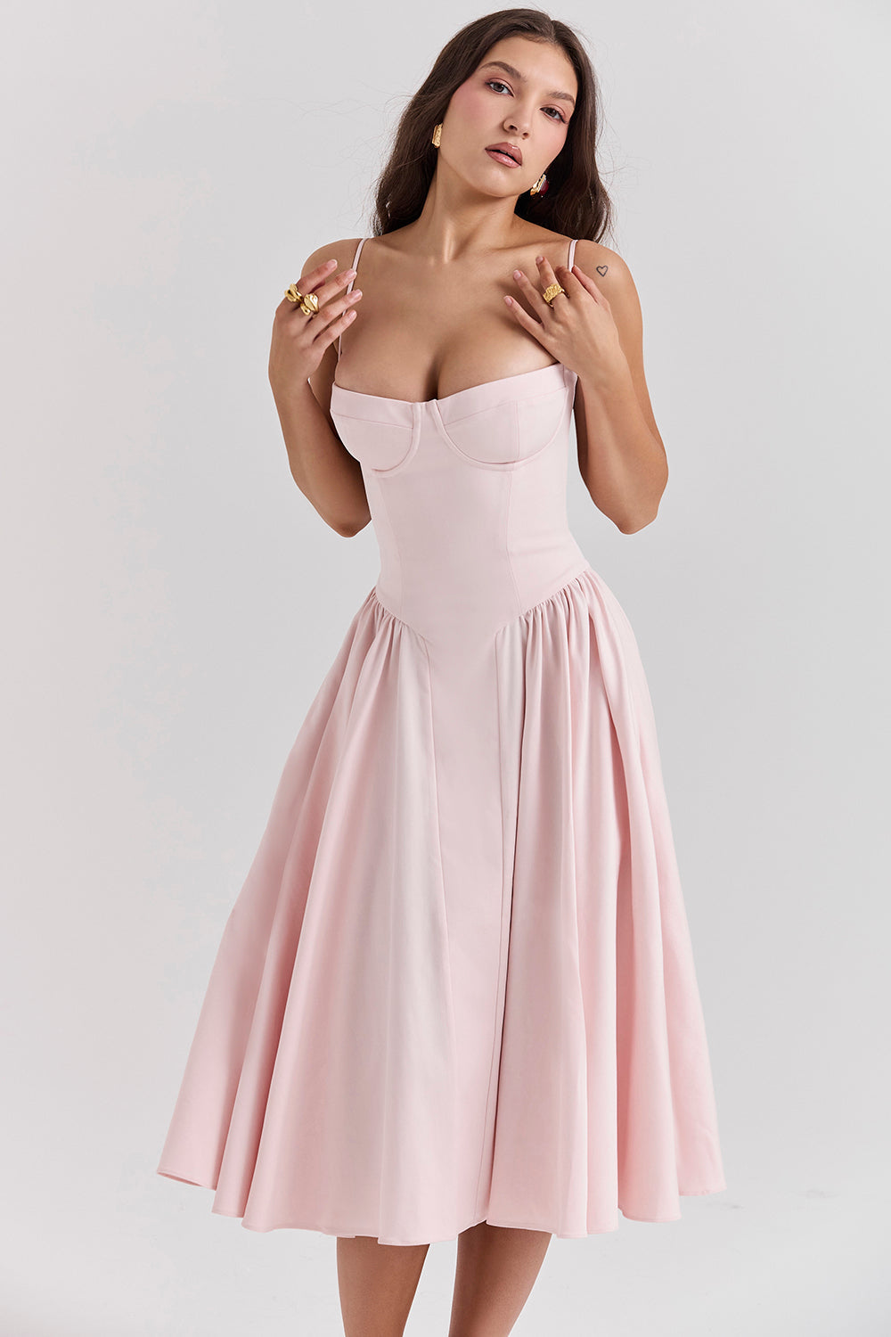 Twill corset midi dress
