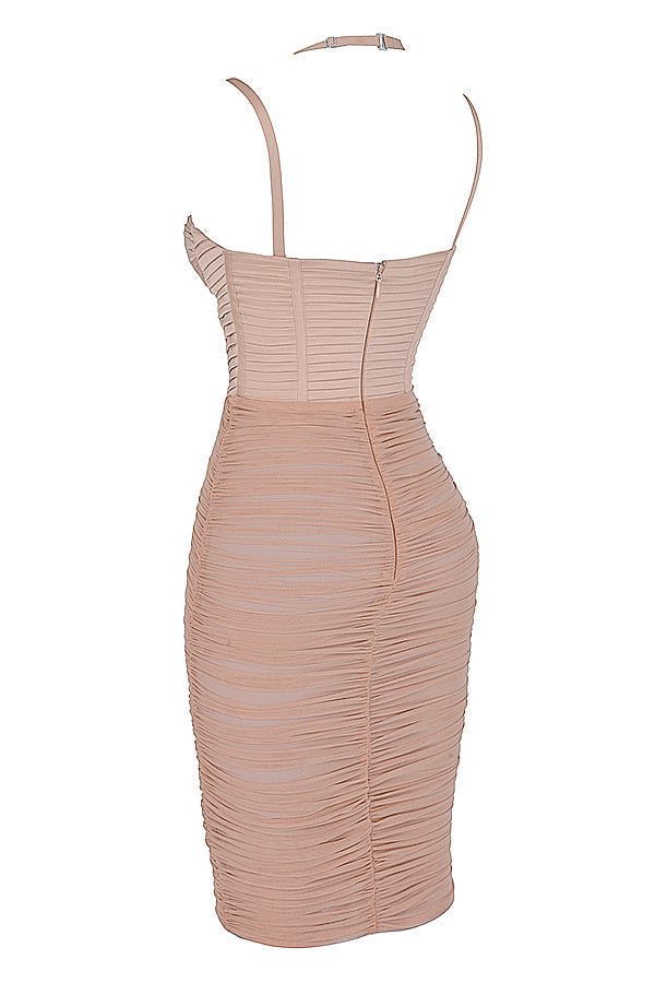 Midi dress with pleated corset