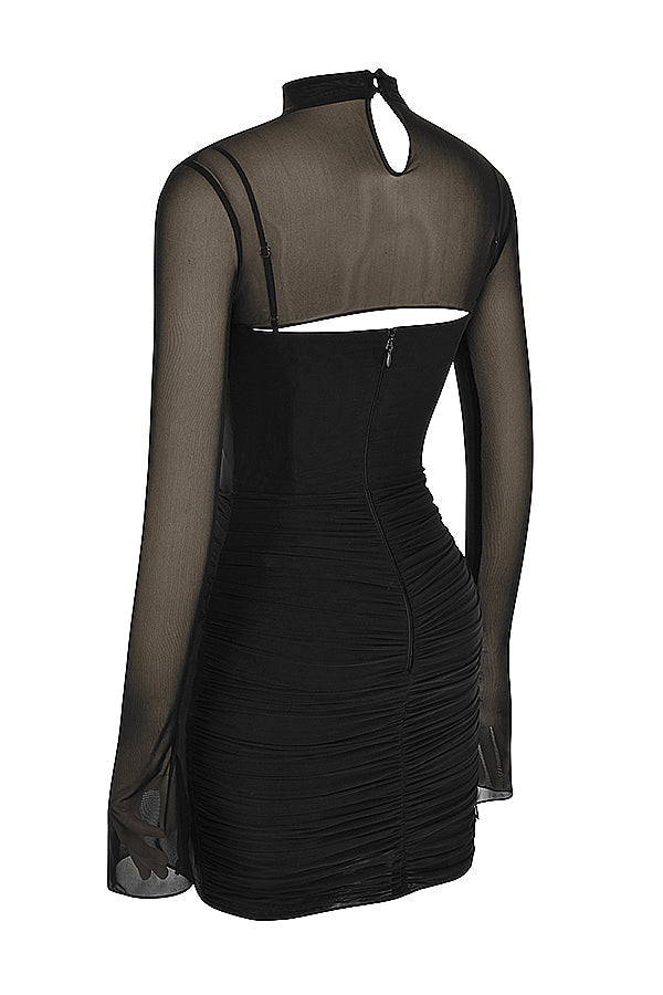 Black mesh cutout mini dress