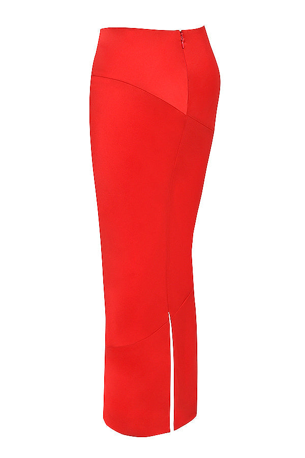 Mesh corset with satin midi skirt with low waist