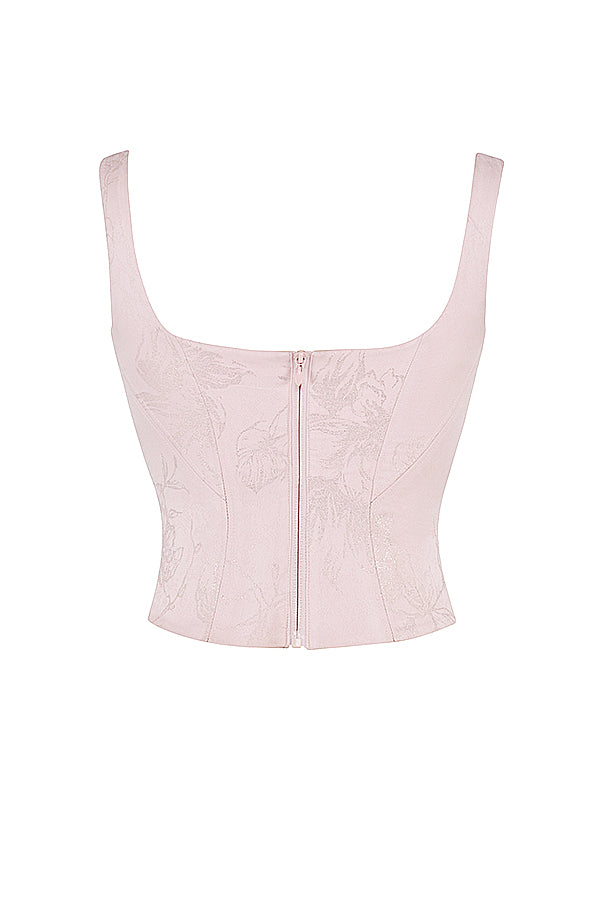 Pink floral satin longline corset with midi skirt