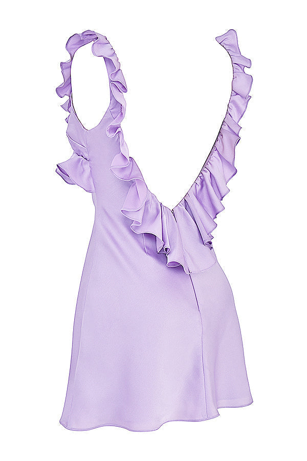 Satin mini dress with ruffles