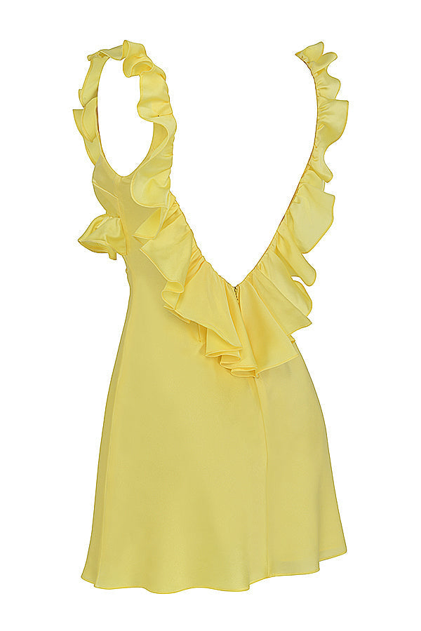 Satin mini dress with ruffles