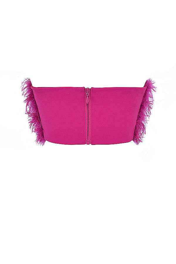 Bright pink bandeau with sequins and maxi skirt