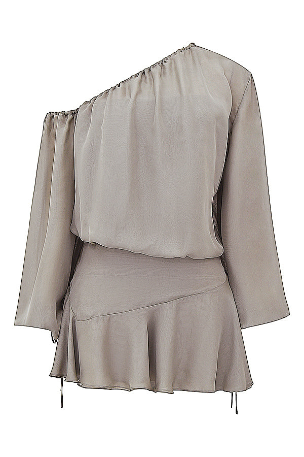 Ash green off shoulder dress