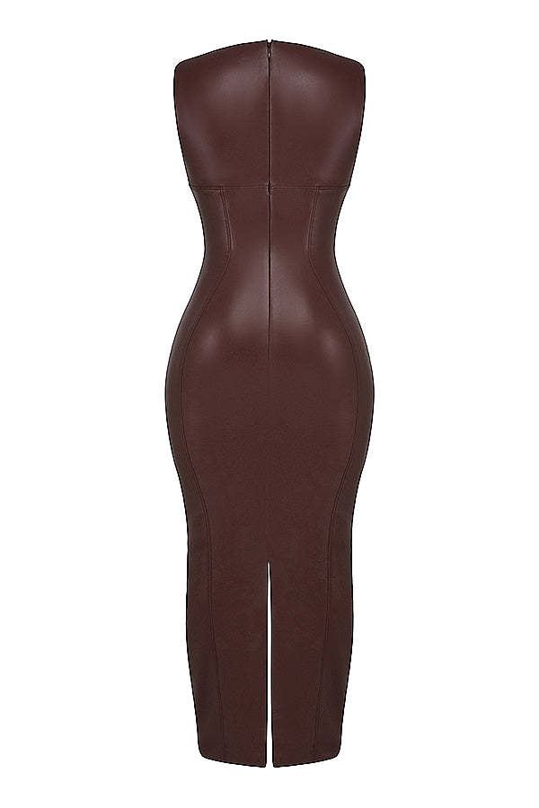 Black vegan leather maxi dress