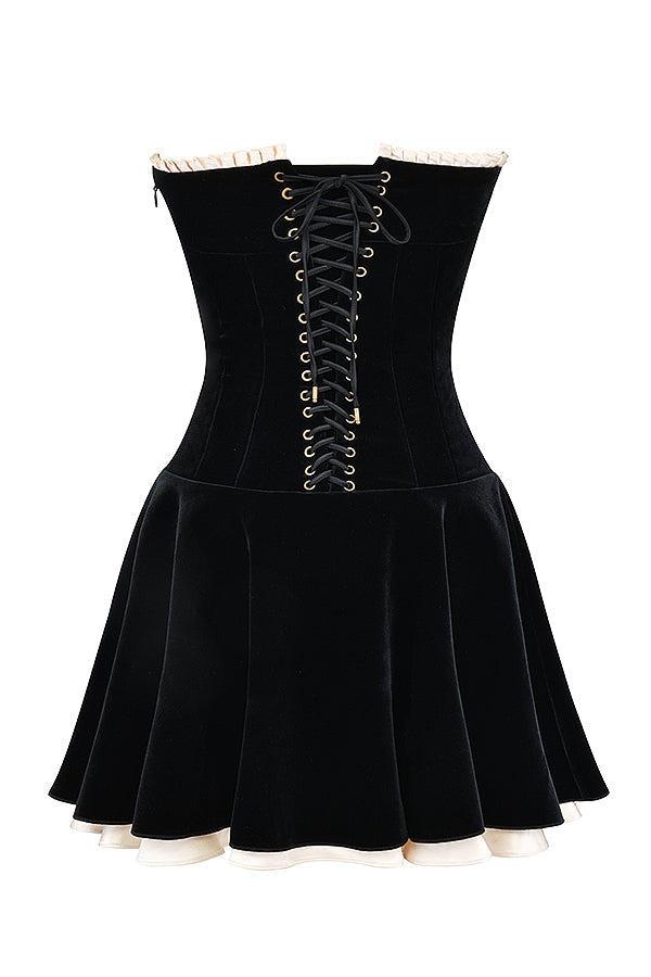Black velvet strapless dress