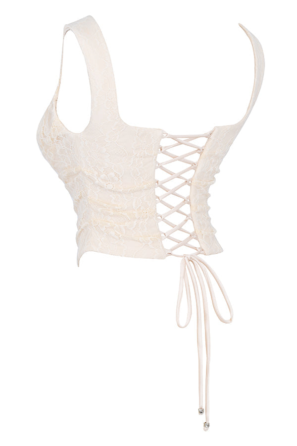 Vintage cream colored lace corset and maxi skirt set