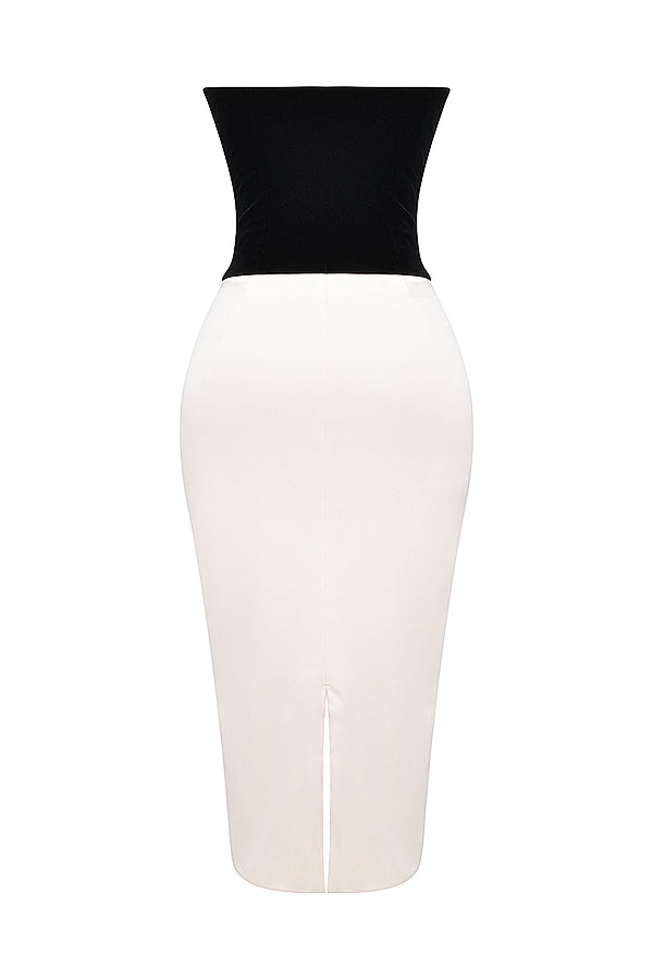 Black and vintage cream strapless corset dress