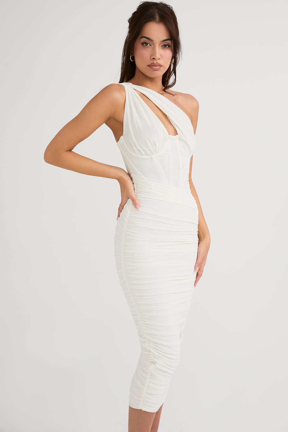 Asymmetrical midi dress with cutout