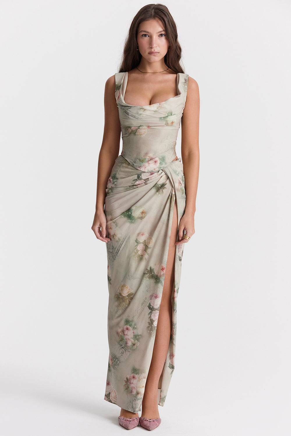 Vintage floral set with corset and maxi skirt