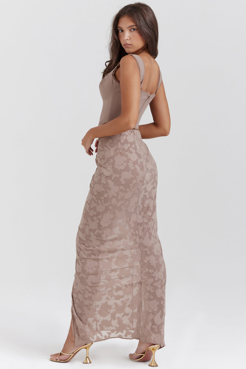 Mushroom lace corset and maxi skirt