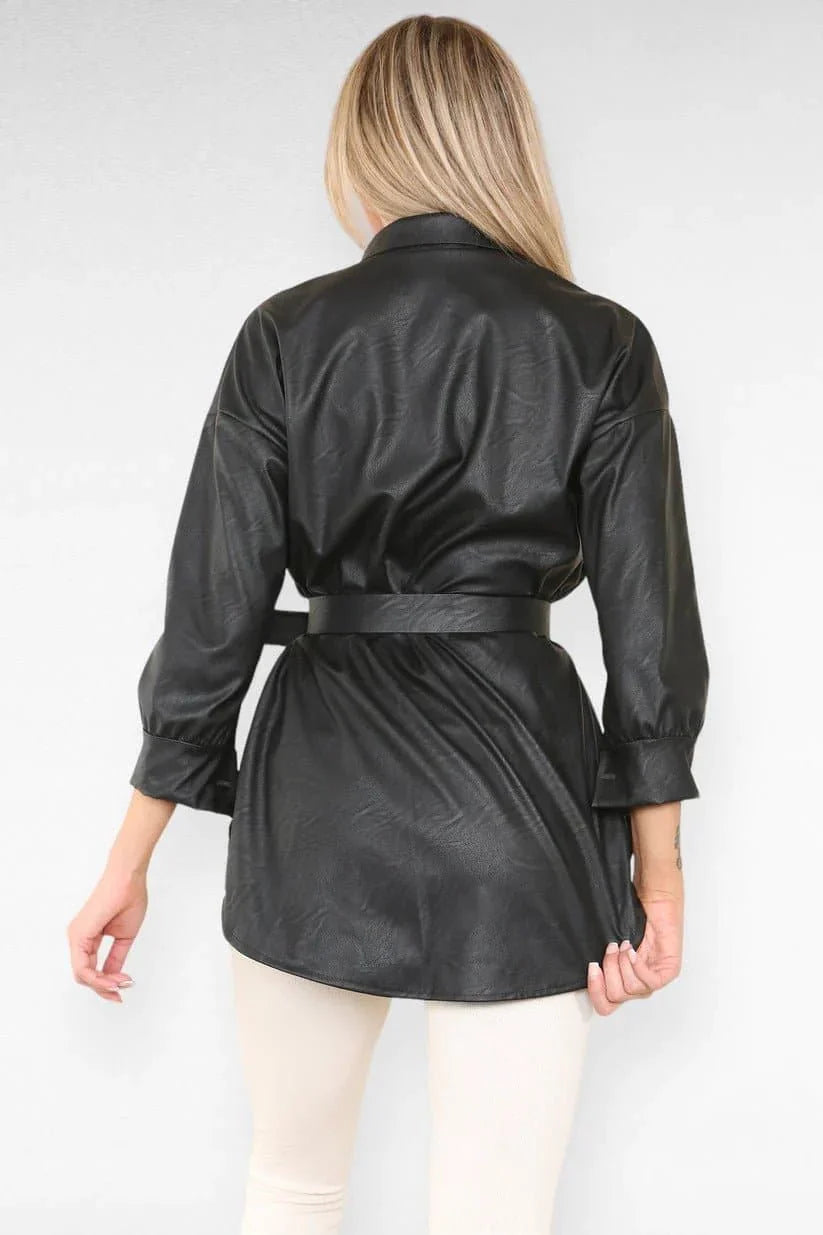 Faux Leather Belted Top